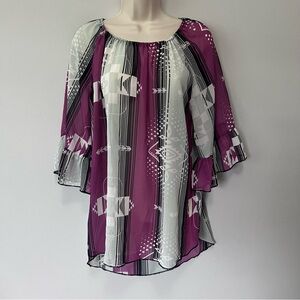 Cowgirl Hardware Purple Patterned Sheer Blouse Size M